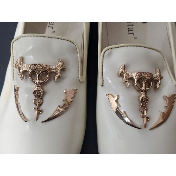Piergitar 8.5 White/Cream Skull Gold Accents Men\'s Dress Shoes Patent Leather main image 9